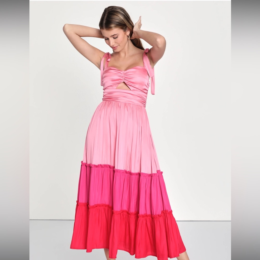 Pink Satin Maxi Dress